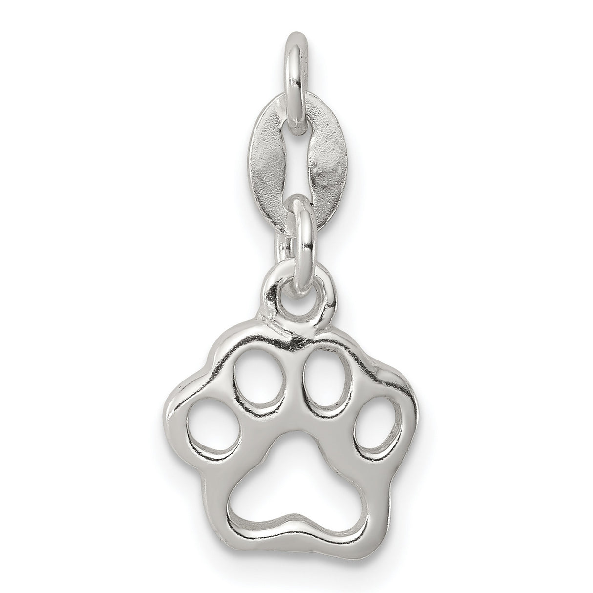 Polished Flat Back Paw Print Charm Pendant in Real 925 Sterling Silver