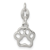 Polished Flat Back Paw Print Charm Pendant in Real 925 Sterling Silver