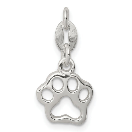 Polished Flat Back Paw Print Charm Pendant in Real 925 Sterling Silver