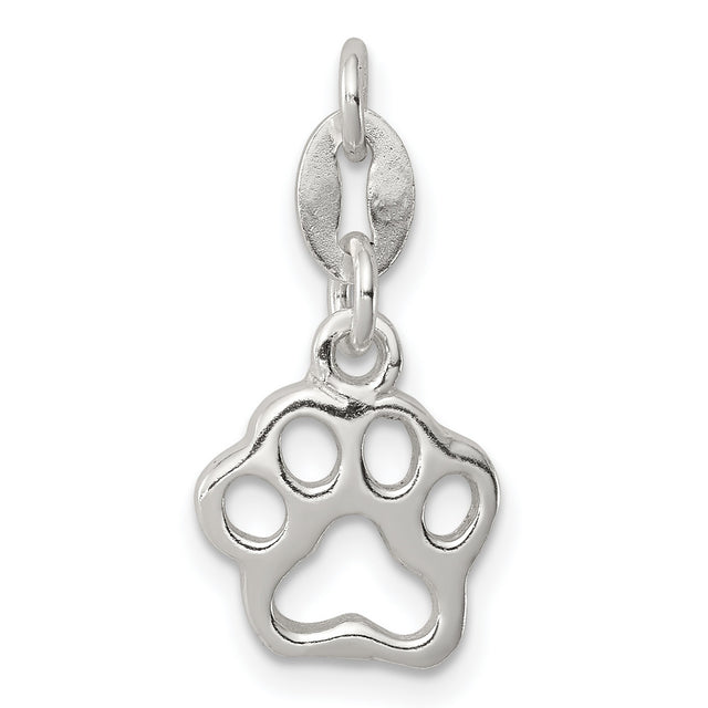 Polished Flat Back Paw Print Charm Pendant in Real 925 Sterling Silver