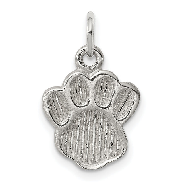 Sterling Silver Paw Print Charm Pendant with Raised Detail, Animal Theme Jewelry for Dog or Cat Lovers