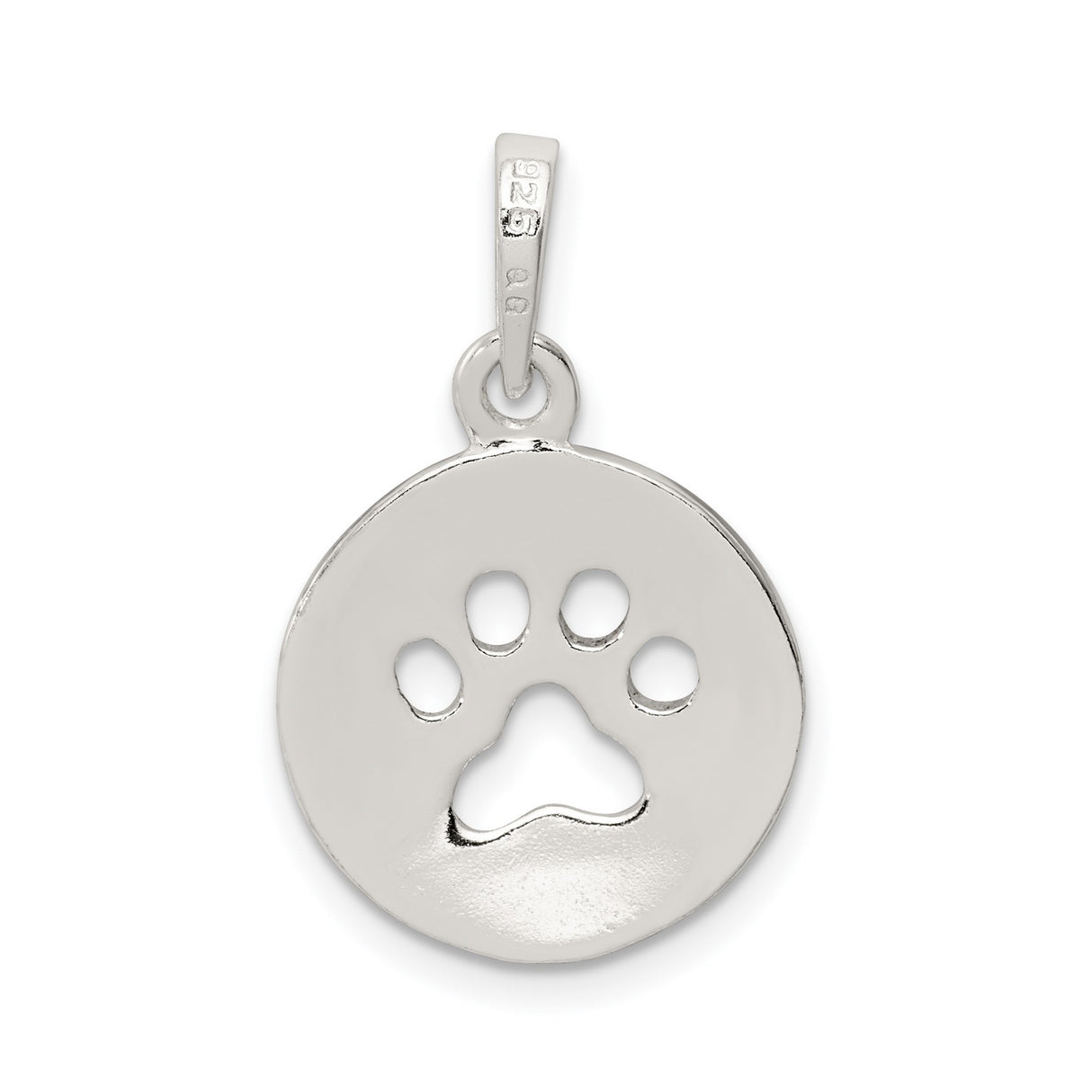 Polished Paw Print Cut-Out On Disc Shaped Charm Pendant in Real 925 Sterling Silver