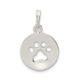 Polished Paw Print Cut-Out On Disc Shaped Charm Pendant in Real 925 Sterling Silver