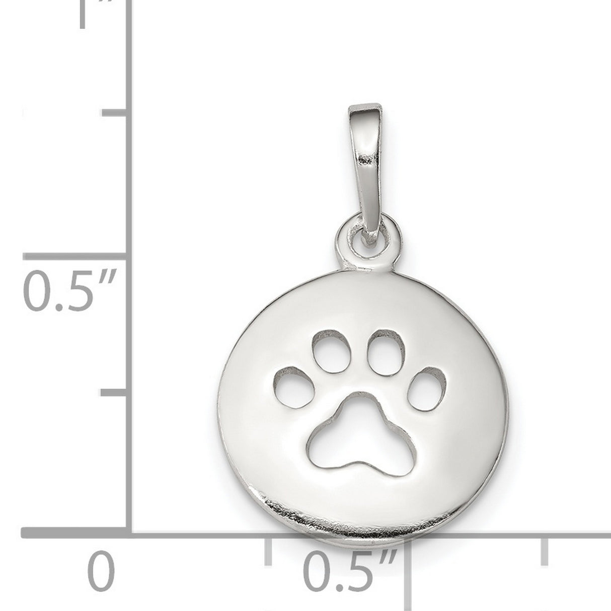 Polished Paw Print Cut-Out On Disc Shaped Charm Pendant in Real 925 Sterling Silver