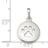 Polished Paw Print Cut-Out On Disc Shaped Charm Pendant in Real 925 Sterling Silver