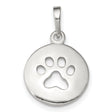 Polished Paw Print Cut-Out On Disc Shaped Charm Pendant in Real 925 Sterling Silver