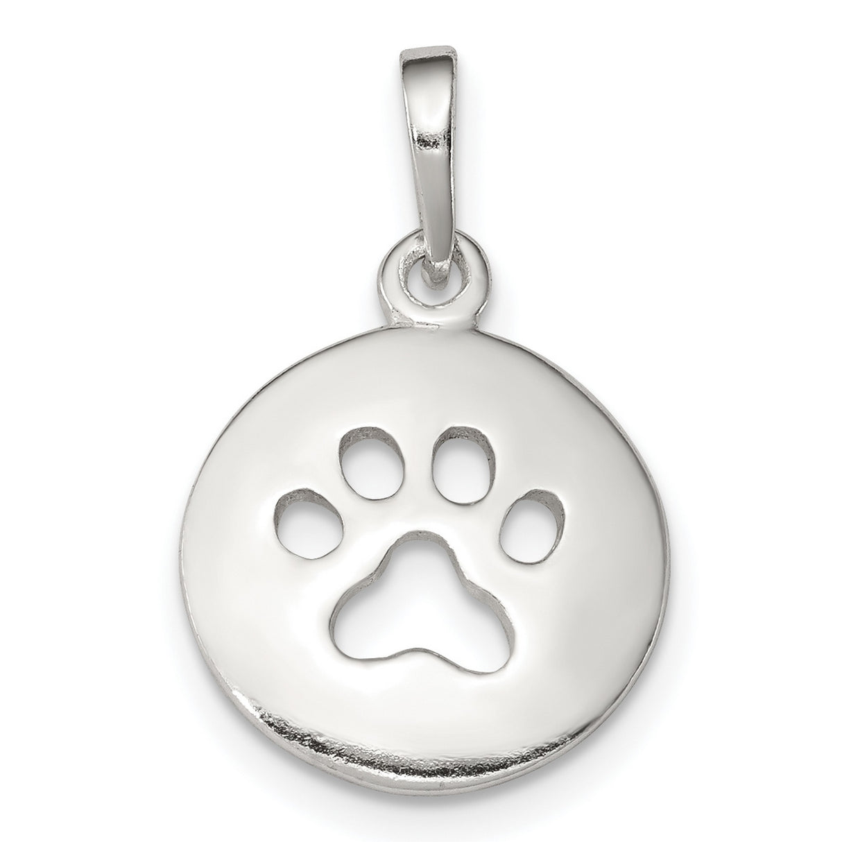 Polished Paw Print Cut-Out On Disc Shaped Charm Pendant in Real 925 Sterling Silver