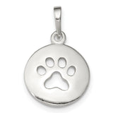 Polished Paw Print Cut-Out On Disc Shaped Charm Pendant in Real 925 Sterling Silver