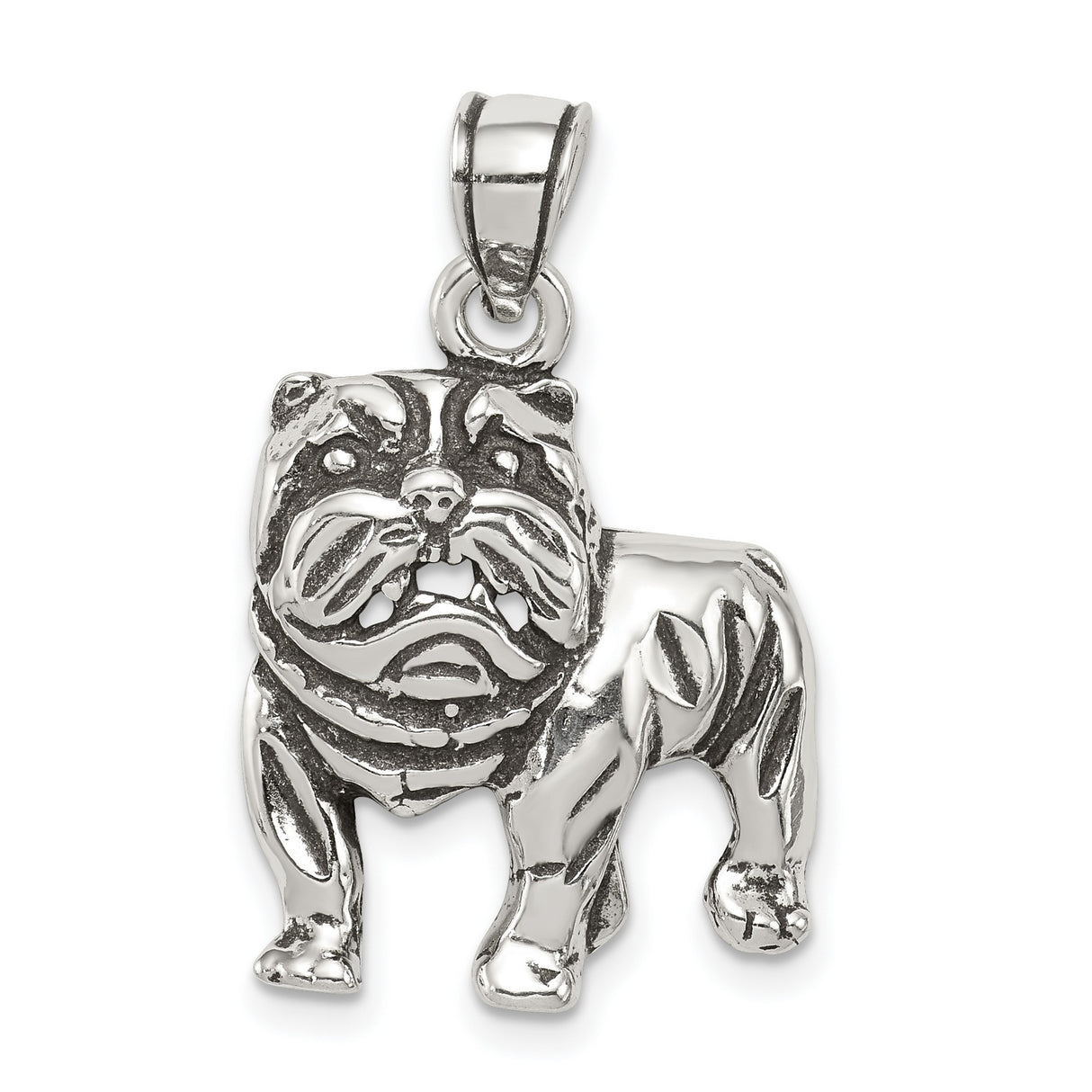 Sterling Silver Bulldog Pendant with Realistic 3D Dog Design, Unisex Animal Charm