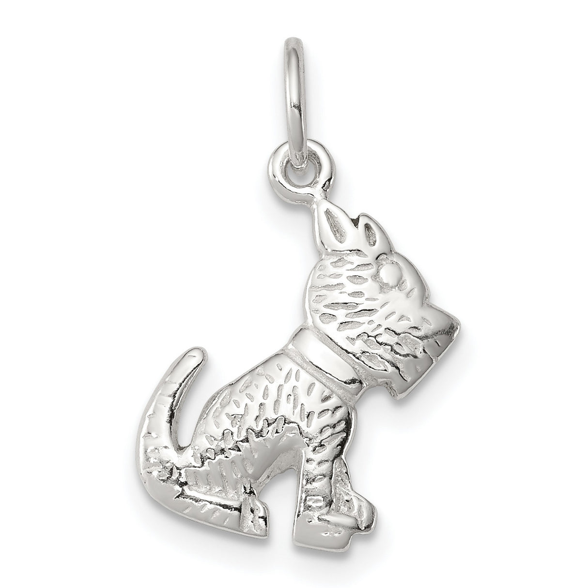 Sterling Silver Terrier Dog Pendant with Textured Design, Animal Charm for Pet Lovers
