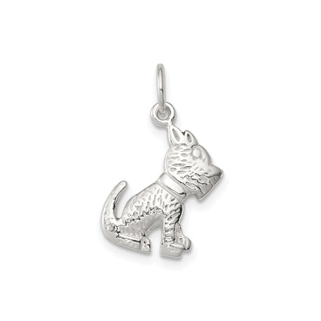 Sterling Silver Terrier Dog Pendant with Textured Design, Animal Charm for Pet Lovers