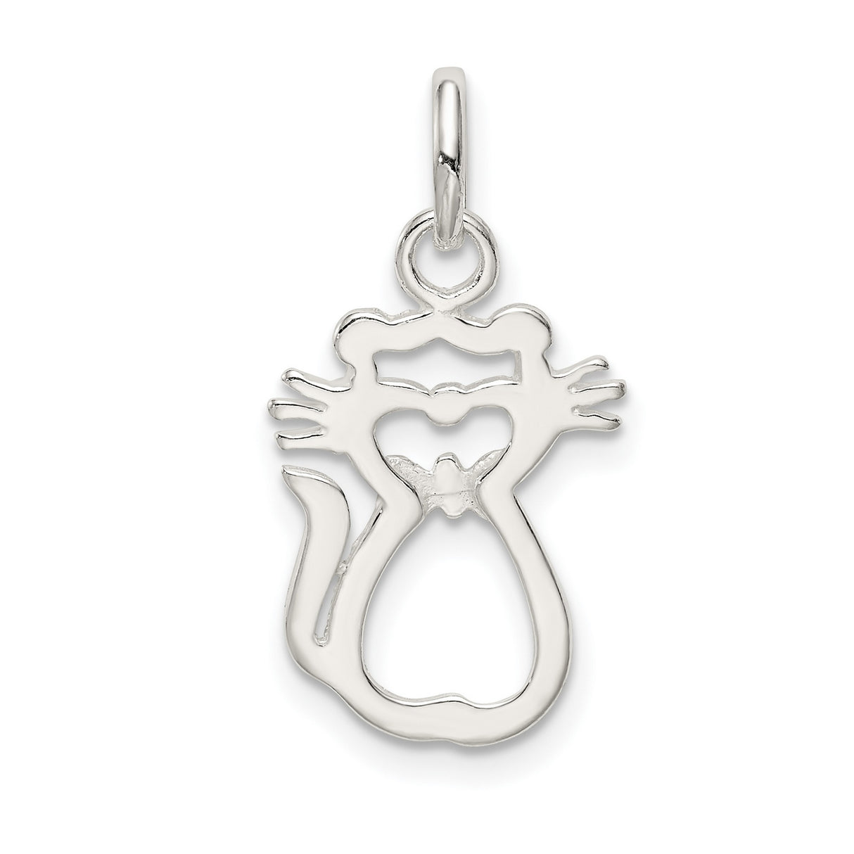 Polished Cat Charm Pendant in Real 925 Sterling Silver