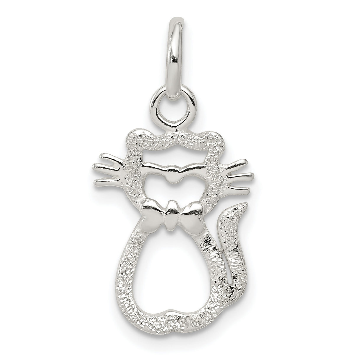 Polished Cat Charm Pendant in Real 925 Sterling Silver