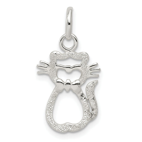 Polished Cat Charm Pendant in Real 925 Sterling Silver