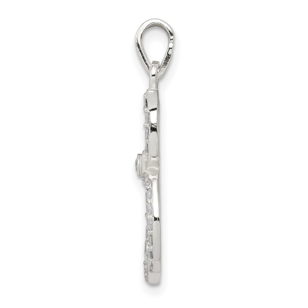 Polished CZ Cat Charm Pendant in Real 925 Sterling Silver