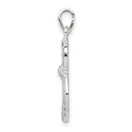 Polished CZ Cat Charm Pendant in Real 925 Sterling Silver