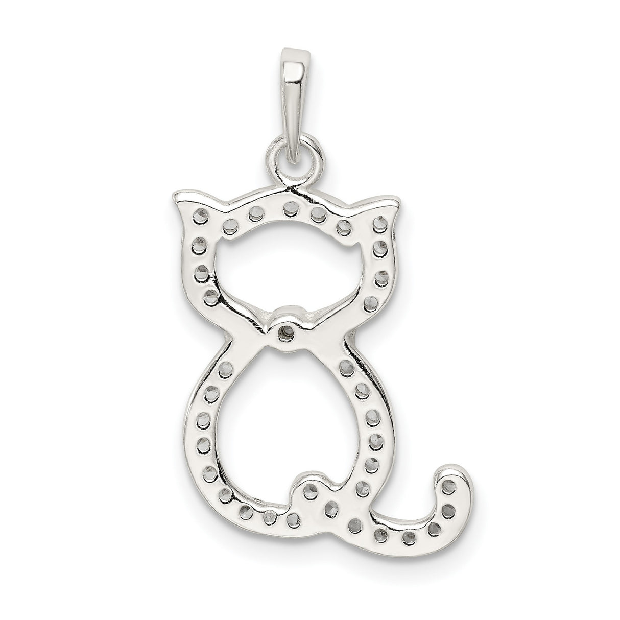 Polished CZ Cat Charm Pendant in Real 925 Sterling Silver