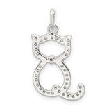 Polished CZ Cat Charm Pendant in Real 925 Sterling Silver