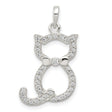 Polished CZ Cat Charm Pendant in Real 925 Sterling Silver
