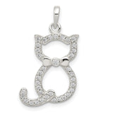 Polished CZ Cat Charm Pendant in Real 925 Sterling Silver