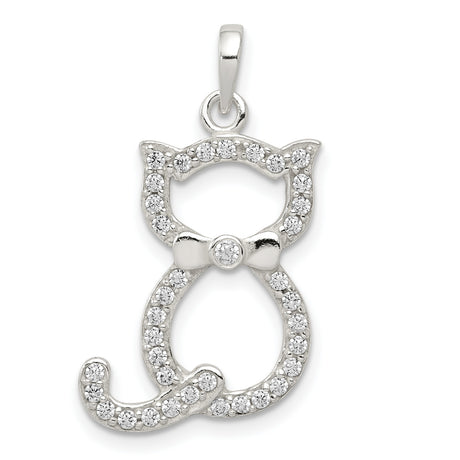 Polished CZ Cat Charm Pendant in Real 925 Sterling Silver