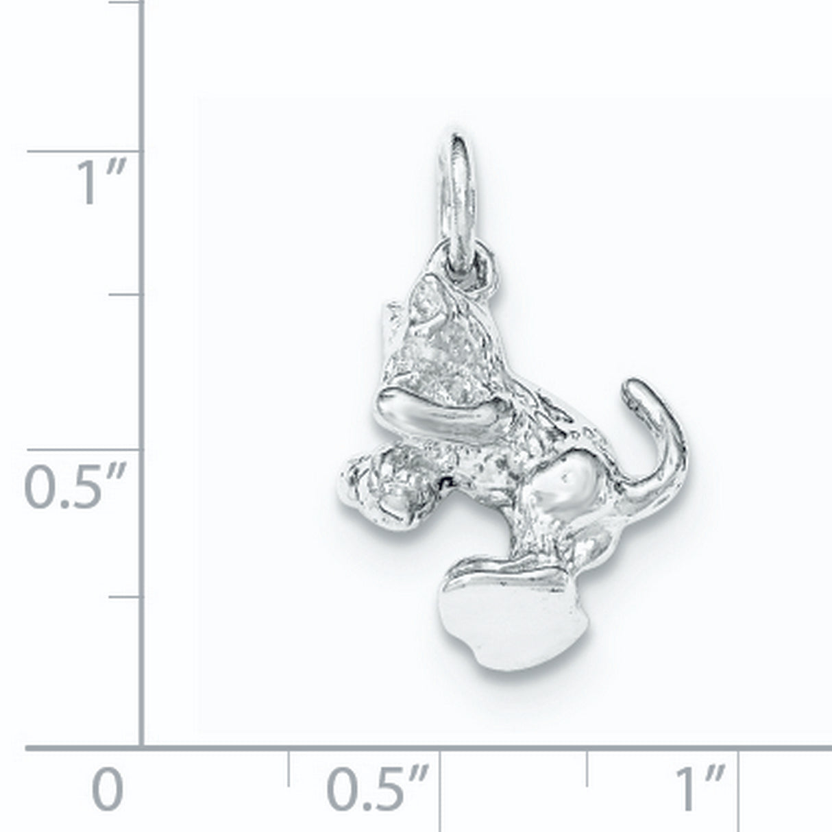 Polished Cat Playing Ball Charm Pendant in Real 925 Sterling Silver