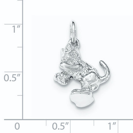 Polished Cat Playing Ball Charm Pendant in Real 925 Sterling Silver