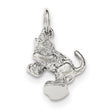 Polished Cat Playing Ball Charm Pendant in Real 925 Sterling Silver