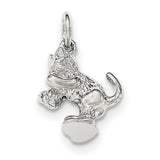 Polished Cat Playing Ball Charm Pendant in Real 925 Sterling Silver