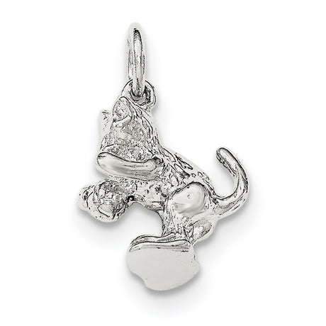 Polished Cat Playing Ball Charm Pendant in Real 925 Sterling Silver