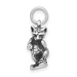 Antiqued Cat Playing Ball Charm Pendant in Real 925 Sterling Silver