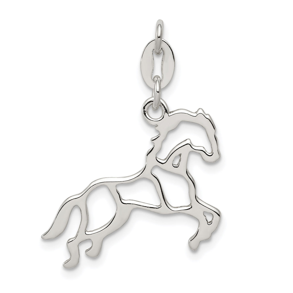 Sterling Silver Galloping Horse Pendant, Open Outline Equestrian Charm for Women