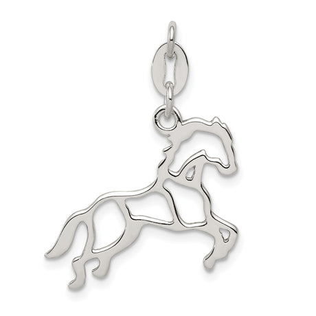 Sterling Silver Galloping Horse Pendant, Open Outline Equestrian Charm for Women