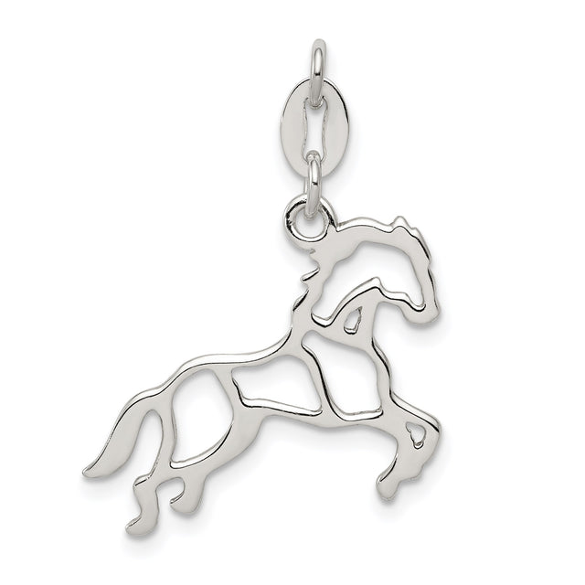 Sterling Silver Galloping Horse Pendant, Open Outline Equestrian Charm for Women