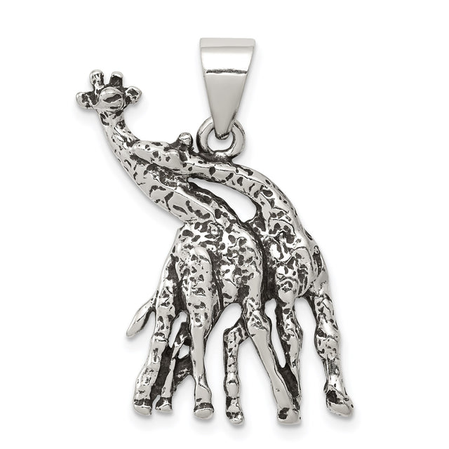 Sterling Silver Giraffe Pendant, Intertwined Wildlife Charm, Nature-Inspired Love Token Jewelry