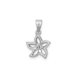 Sterling Silver Floral Pendant with Cubic Zirconia, Openwork Five-Petal Design, Botanical Style
