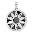 Sterling Silver Floral Pendant with Black Enamel Accents, Sunburst Cutout Design for Women