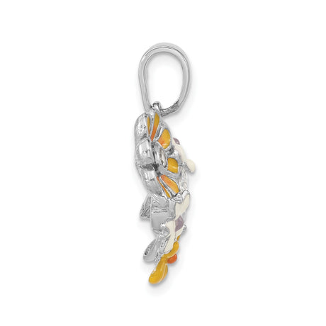 Sterling Silver Pendant with Cubic Zirconia and Colorful Enamel Daisies, Floral Garden Theme