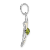 Sterling Silver Flower Pendant with Pink Enamel Petals and Green Crystal Center