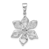 Sterling Silver Flower Pendant with Pink Enamel Petals and Green Crystal Center