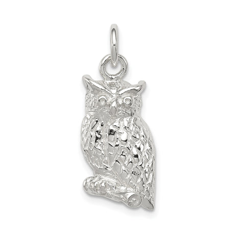Sterling Silver Owl Pendant with Realistic Perched Owl Design, Symbolic Nature Jewelry