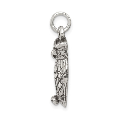Sterling Silver Owl Pendant with Detailed Feather and Branch Design, Nature Inspired