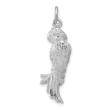 Sterling Silver Parrot Pendant with Detailed Feather Engraving, Nature-Inspired Animal Charm