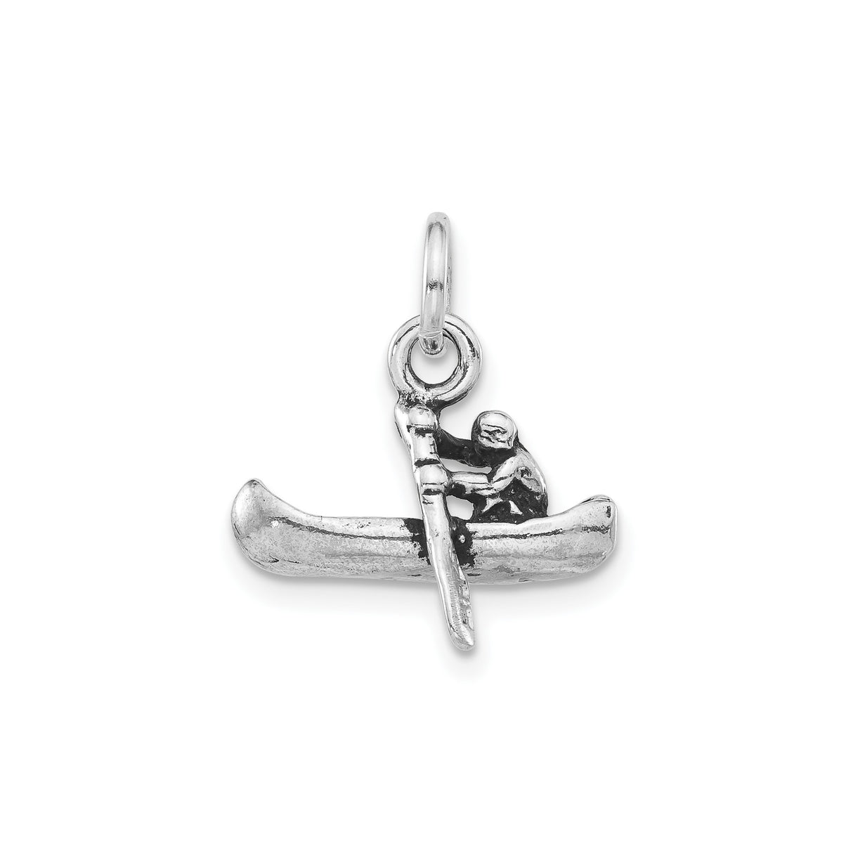 Sterling Silver Canoe Pendant with Paddler in Motion, Adventure Charm for Outdoor Enthusiasts