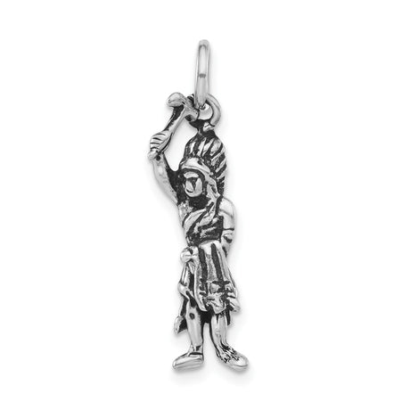 Sterling Silver Warrior Pendant with Club and Headdress, Tribal and Mythological Design