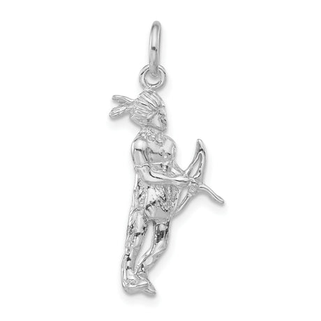 Sterling Silver Hunter Pendant with Bow and Headdress, Tribal Warrior Charm