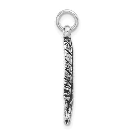 Sterling Silver Feather Pendant with Etched Boho, Tribal, and Nature Motifs