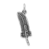 Sterling Silver Feather Pendant with Etched Boho, Tribal, and Nature Motifs