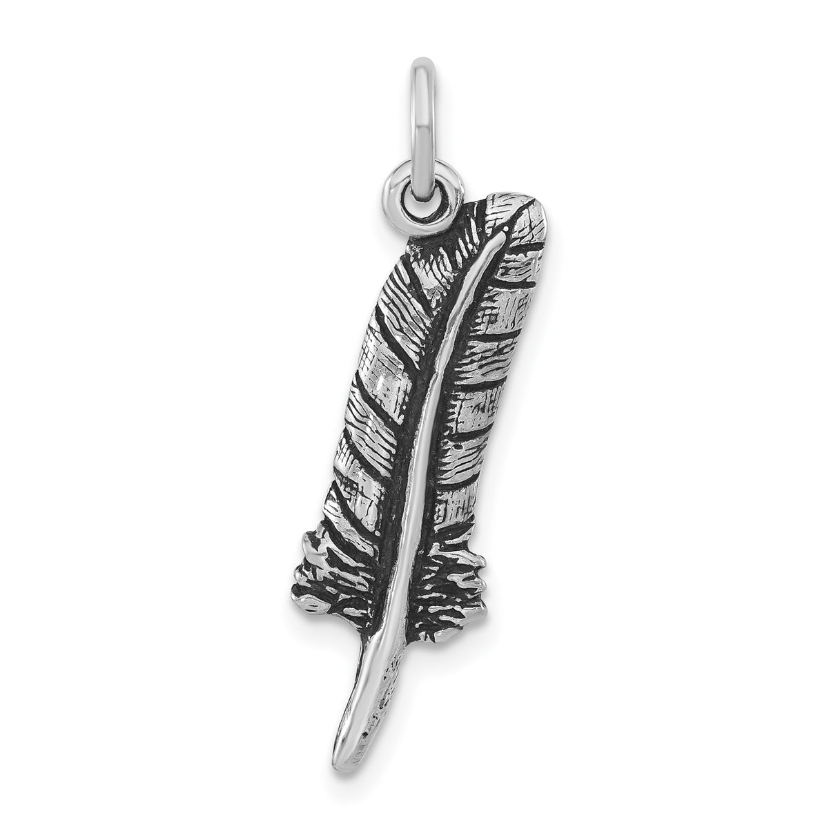 Sterling Silver Feather Pendant with Etched Boho, Tribal, and Nature Motifs