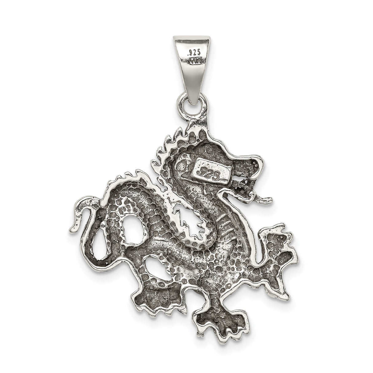 Sterling Silver Dragon Pendant with Detailed Asian Style Design for Men or Unisex